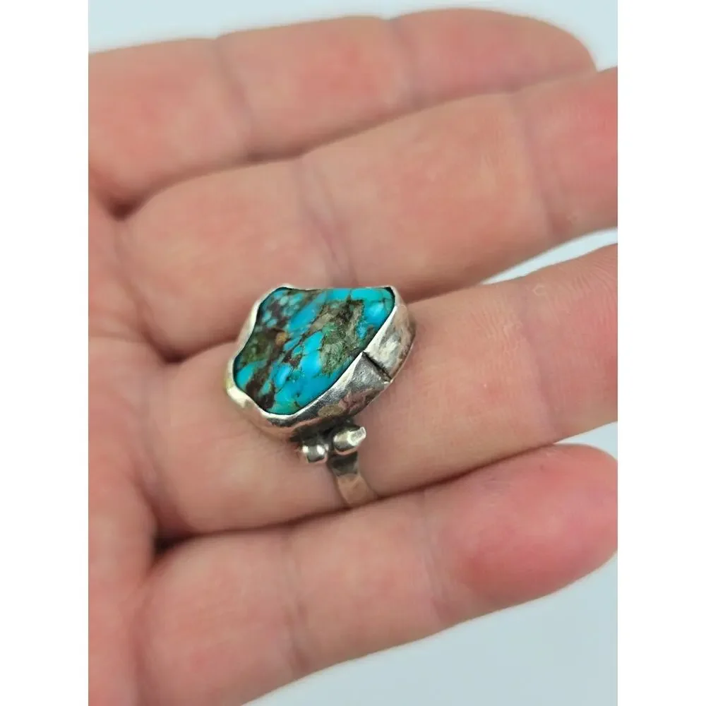 Vintage Navajo Odd Shaped Turquoise Nugget ring size 10.5 handmade unsigned